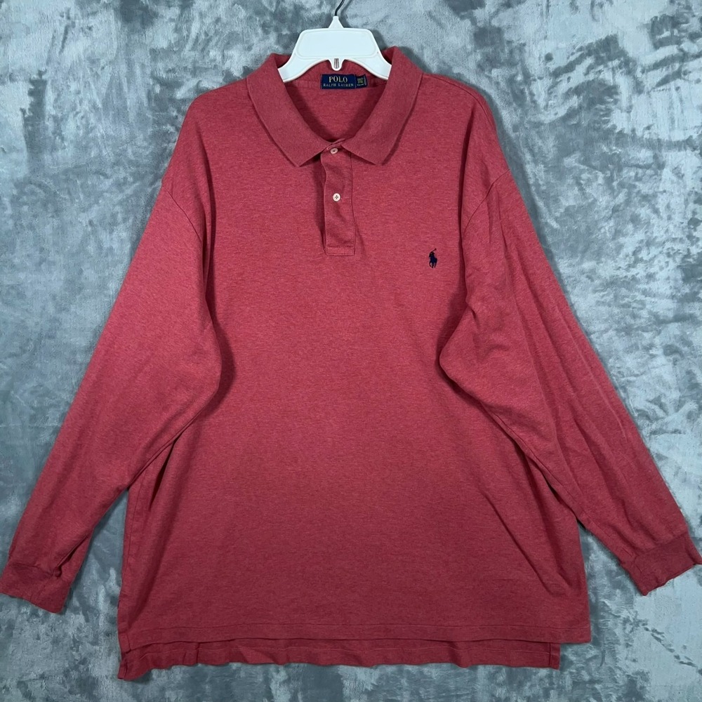 Polo Ralph Lauren Long Sleeve Polo‎ Shirt Mens 3XLT Tall Big Red Blue Pony